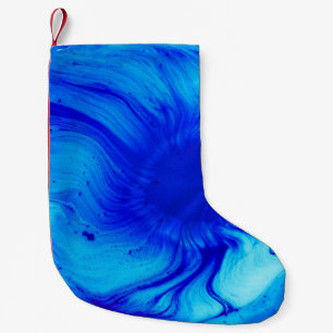 Blue and teal abstract painting small christmas stocking