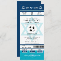 Blue and Teal Bar Mitzvah Soccer Ticket Invitation