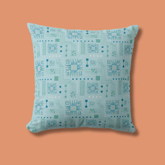 Blue and Teal Circuit Board Pattern Cushion