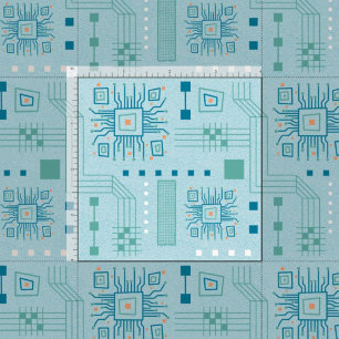 •	Blue and Teal Circuit Board Pattern Fabric