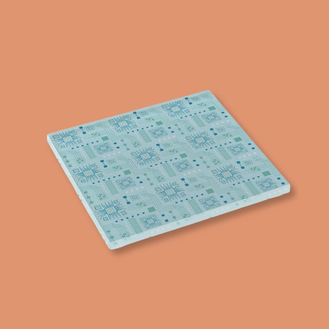 Blue and Teal Circuit Board Pattern Glass Coaster (Creator Uploaded)
