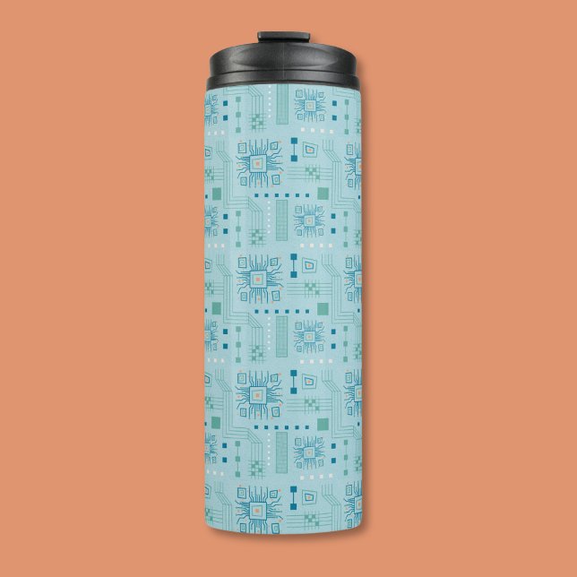 Blue and Teal Circuit Board Pattern Thermal Tumbler (Creator Uploaded)