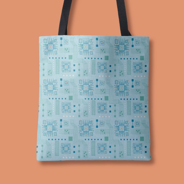 Blue and Teal Circuit Board Pattern Tote Bag (Creator Uploaded)