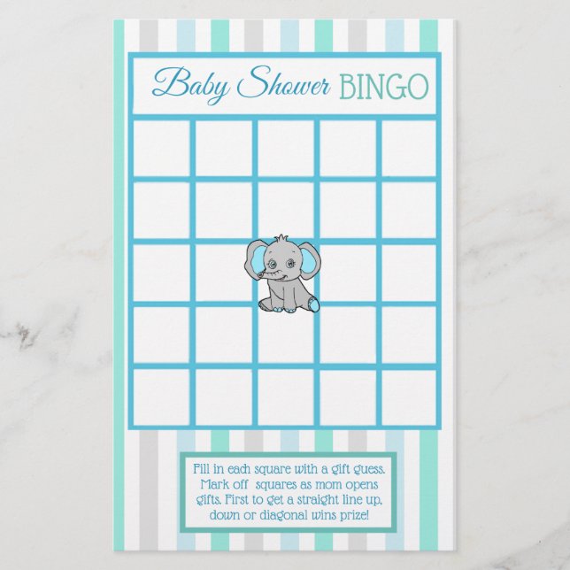 Blue and teal Elephant Boy baby shower games Flyer (Front)