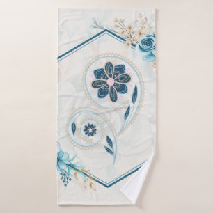 Blue and Teal Floral Graphic, "Revitalising Life" Bath Towel Set