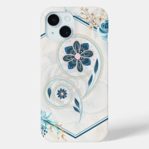 Blue and Teal Floral Graphic, "Revitalising Life" iPhone 15 Case