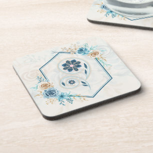 Blue and Teal Floral Graphic, "Revitalising Life" Coaster