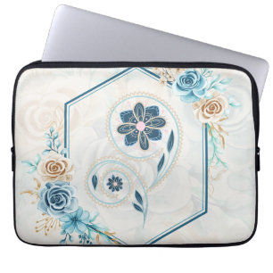 Blue and Teal Floral Graphic, "Revitalising Life" Laptop Sleeve
