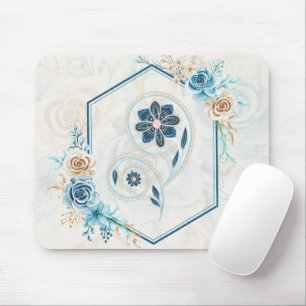 Blue and Teal Floral Graphic, "Revitalising Life" Mouse Pad