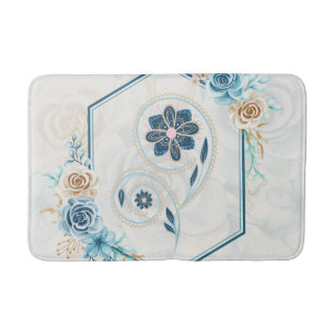 Blue and Teal Floral Graphic, "Revitalizing Life" Bath Mat