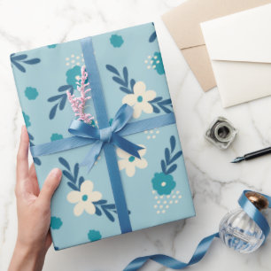 Blue and Teal Floral Wrapping Paper