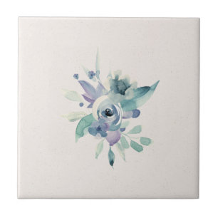 Blue and Teal Flower Accent Custom Background Ceramic Tile