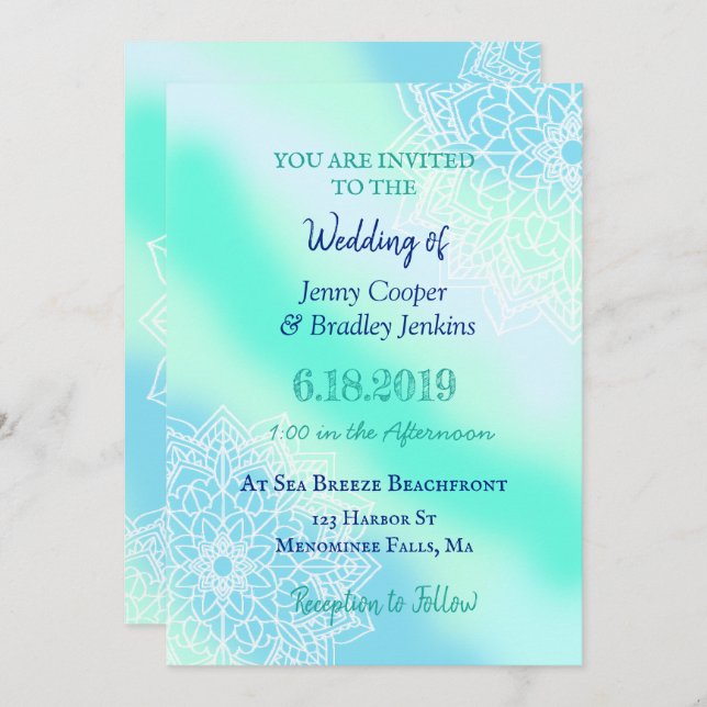 Blue and Teal Mandala Enchanted Wedding Invitation (Front/Back)