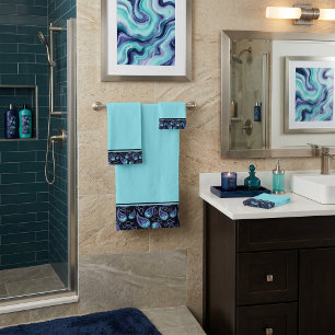 Blue and teal paisley bath towel set