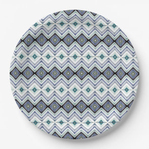 Blue and Teal Patterned Paper Plate