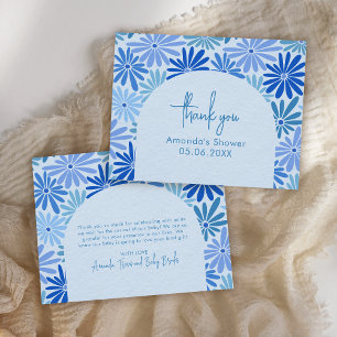 Blue and Teal Retro Floral Groovy Baby Flat Thank You Card