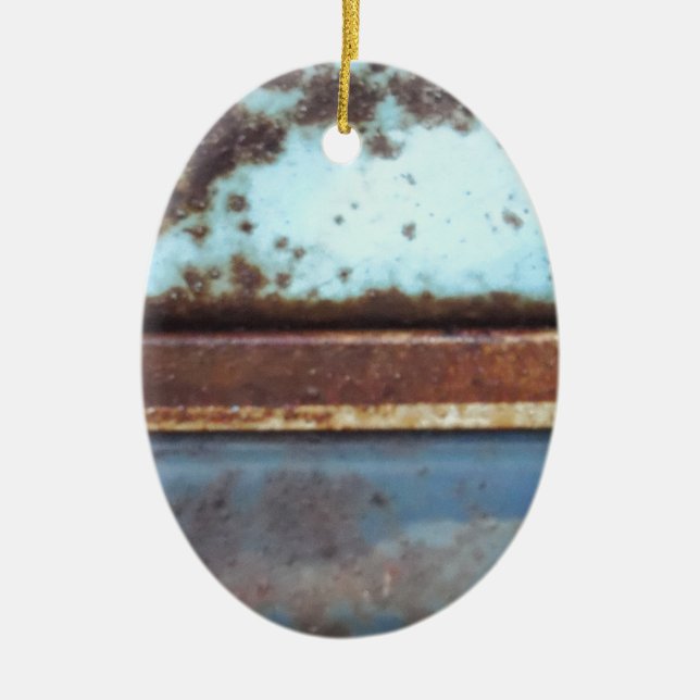Blue and teal rusty truck close-up ceramic ornament (Front)