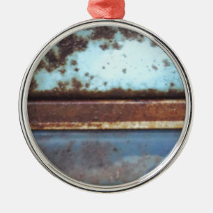 Blue and teal rusty truck close-up metal tree decoration