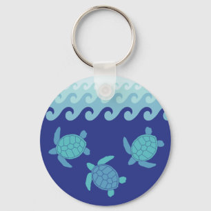 Blue and Teal Sea Turtle Melamine Plate Key Ring