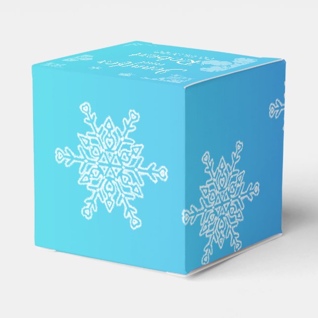 Blue and Teal Snowflake Wedding Favour Box (Back Side)