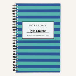 Blue And Teal Striped Personalised Notebook