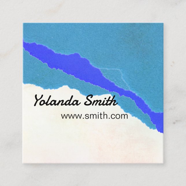 blue and teal torn paper abstract art  square business card (Front)