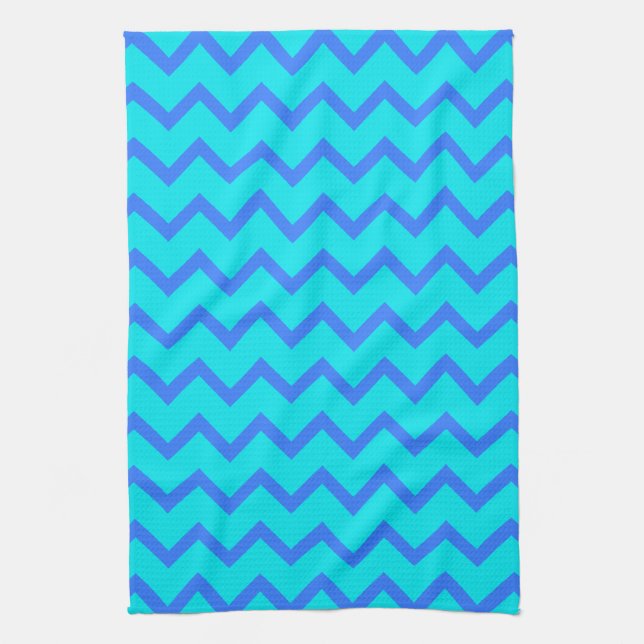 Blue and Teal Zigzag Pattern. Tea Towel (Vertical)