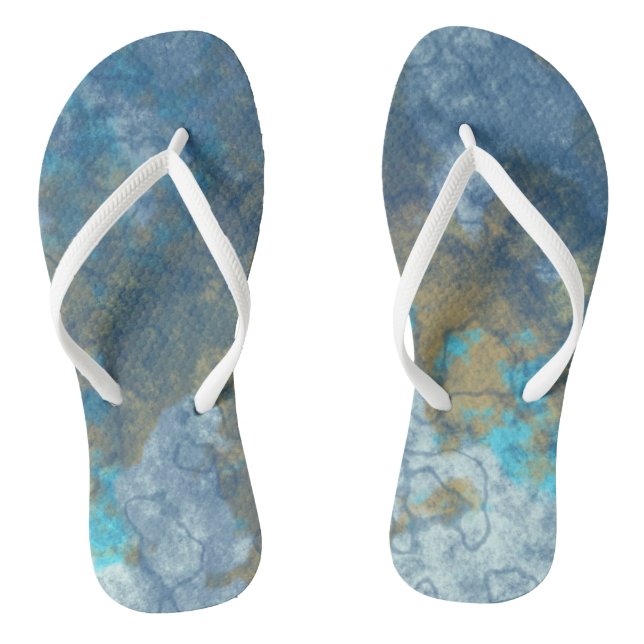 Blue and Turquoise Abstract Thongs (Footbed)