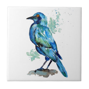 Blue and Turquoise Bird Ceramic Tile