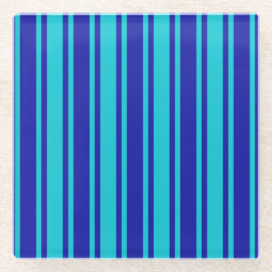 Blue and turquoise candy stripes glass coaster