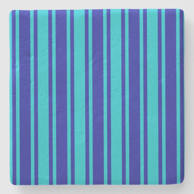Blue and turquoise candy stripes stone coaster (Front)