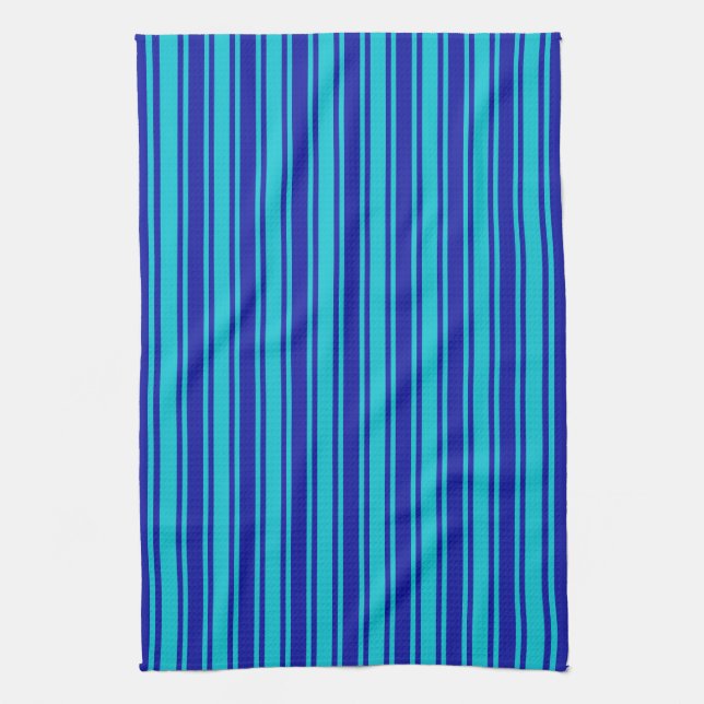 Blue and turquoise candy stripes tea towel (Vertical)