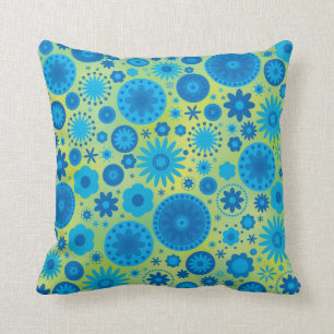 Blue and Turquoise Hippy Flower Pattern Cushion