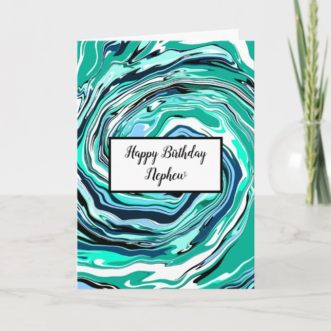 Blue and Turquoise Marble  Nephew Birthday Card (Front)