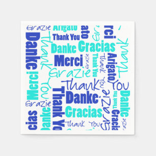 Blue and Turquoise Multilingual Thank You Napkin