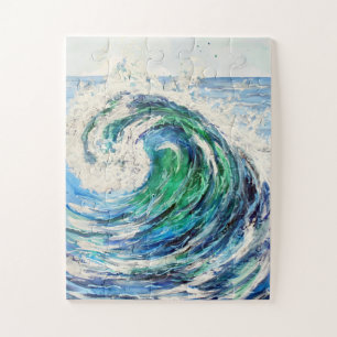 Blue and Turquoise Ocean Wave Jigsaw Puzzle
