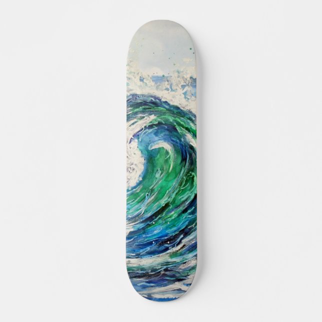 Blue and Turquoise Ocean Wave Skateboard (Front)