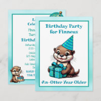 Blue and Turquoise Otter Boy's Birthday Party