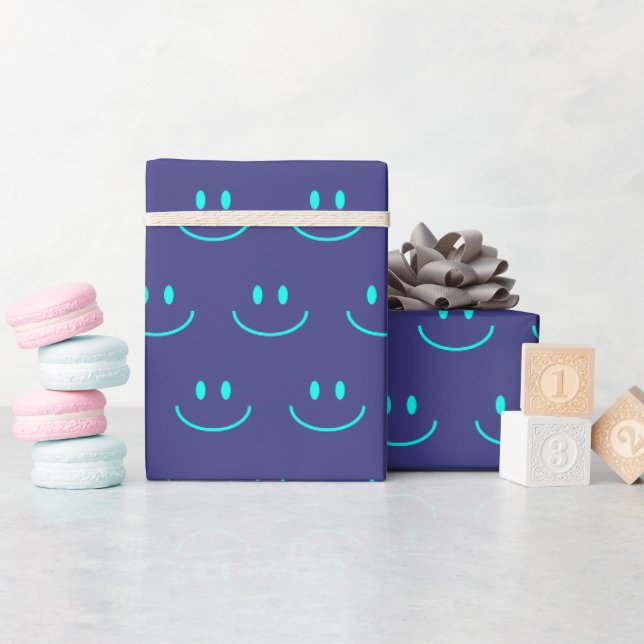 Blue and Turquoise Smile Pattern Wrapping Paper (Baby Shower)