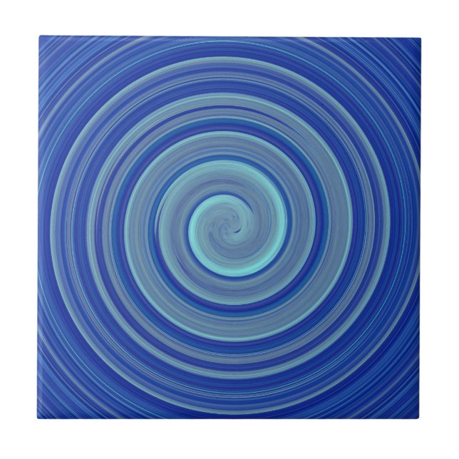 Blue and turquoise spiral ceramic tile (Front)