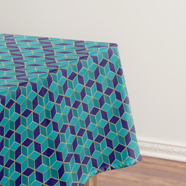 Blue and Turquoise Star of David Tessellation Tablecloth (In Situ)