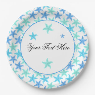 Blue and Turquoise Starfish Paper Plate