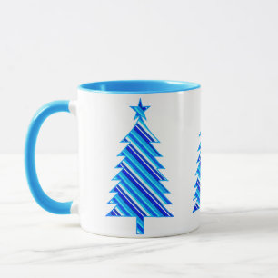 Blue and Turquoise Stripes Christmas Tree Mug