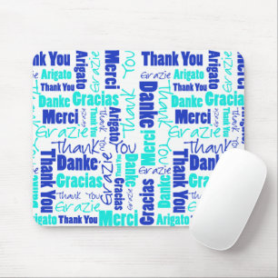 Blue and Turquoise Thank You Word Cloud Mouse Pad