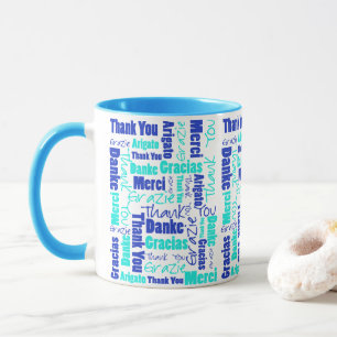 Blue and Turquoise Thank You Word Cloud Mug