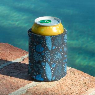 Blue and Turquoise Tropical Palm Leaves Can Cooler