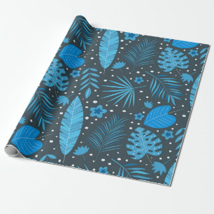 Blue and Turquoise Tropical Palm Monstera Leaves  Wrapping Paper