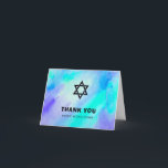 Blue and Turquoise Watercolor Bat Mitzvah Thank You Card<br><div class="desc">These beautiful Bat Mitzvah thank you cards feature the trendy and popular watercolor look. Pretty splashes of blue and turquoise colour the background. The modern text and Star of David are in black.</div>