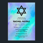 Blue and Turquoise Watercolor Look Bat Mitzvah Invitation<br><div class="desc">These beautiful Bat Mitzvah invitations feature the trendy and popular watercolor look. Pretty splashes of blue and turquoise colour the background. The modern text and Star of David are in black. Matching stamps are available; just click on our "Bar Miztvah and Bat Mitzvah" collection.</div>