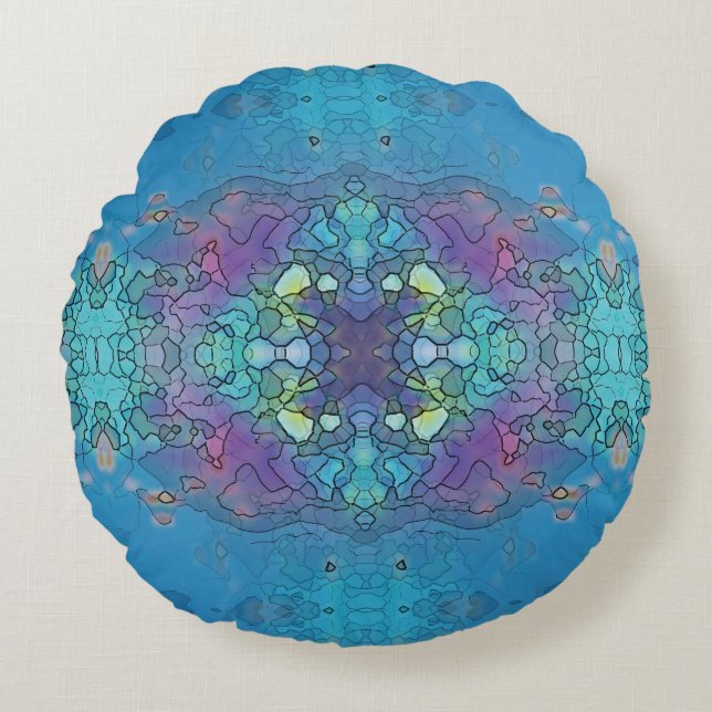 Blue and violet ocean impression round cushion (Front)